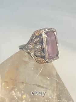 Art Nouveau ring purple glass leaves pinky sterling silver arts and crafts movem