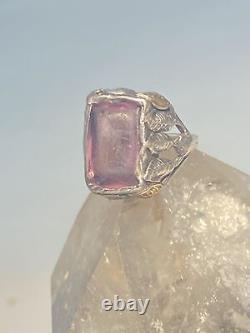 Art Nouveau ring purple glass leaves pinky sterling silver arts and crafts movem