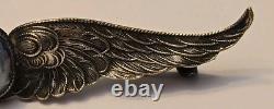 Art deco Sterling Silver Large Wing Brooch/ Pin With Cut Glass Center