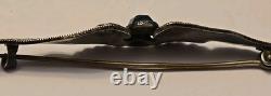 Art deco Sterling Silver Large Wing Brooch/ Pin With Cut Glass Center