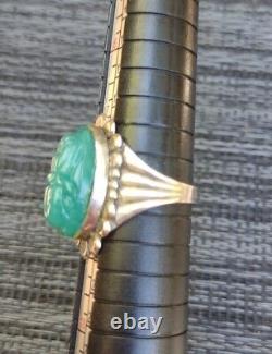 Art deco sterling silver scarab ring Egyptian chrysoprase glass