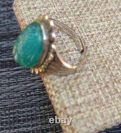 Art deco sterling silver scarab ring Egyptian chrysoprase glass