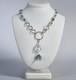 Artisan 925 Sterling Silver Textured Ring Link Blue Art Glass Drop Necklace 20