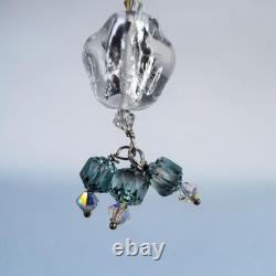 Artisan 925 Sterling Silver Textured Ring Link Blue Art Glass Drop Necklace 20