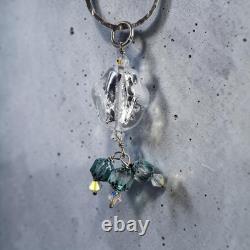 Artisan 925 Sterling Silver Textured Ring Link Blue Art Glass Drop Necklace 20
