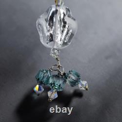 Artisan 925 Sterling Silver Textured Ring Link Blue Art Glass Drop Necklace 20