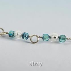 Artisan 925 Sterling Silver Textured Ring Link Blue Art Glass Drop Necklace 20