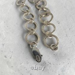 Artisan 925 Sterling Silver Textured Ring Link Blue Art Glass Drop Necklace 20