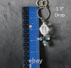 Artisan 925 Sterling Silver Textured Ring Link Blue Art Glass Drop Necklace 20