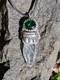 Artisan Hand Made Clear Quartz/faceted Green Glass Sterling Silver Necklace. A2b