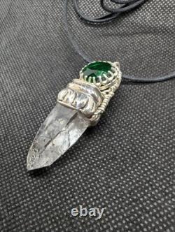 Artisan Hand Made Clear Quartz/Faceted Green Glass Sterling Silver Necklace. A2b
