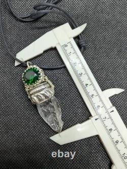 Artisan Hand Made Clear Quartz/Faceted Green Glass Sterling Silver Necklace. A2b