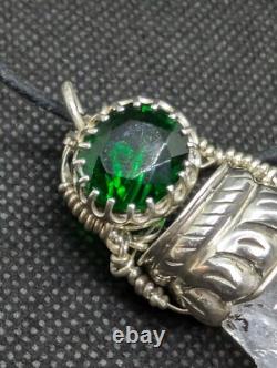 Artisan Hand Made Clear Quartz/Faceted Green Glass Sterling Silver Necklace. A2b