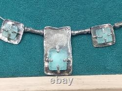 Artisan Hand Made Sterling Silver Necklace w. Prong Set Roman Glass 15 Lulu