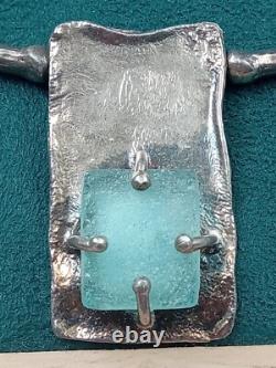 Artisan Hand Made Sterling Silver Necklace w. Prong Set Roman Glass 15 Lulu