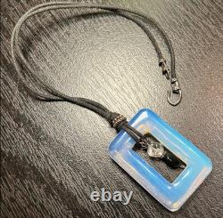 Artisan Lalique Style Opalescent Opaline Art Glass Sterling Silver Necklace