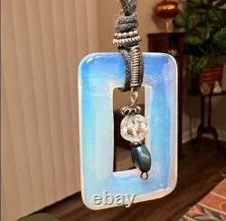 Artisan Lalique Style Opalescent Opaline Art Glass Sterling Silver Necklace