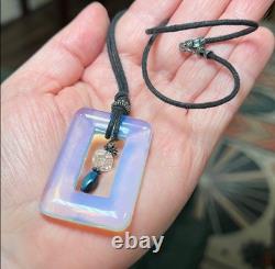 Artisan Lalique Style Opalescent Opaline Art Glass Sterling Silver Necklace