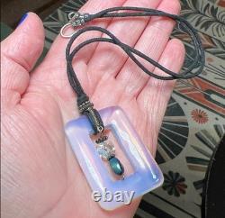 Artisan Lalique Style Opalescent Opaline Art Glass Sterling Silver Necklace