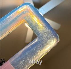 Artisan Lalique Style Opalescent Opaline Art Glass Sterling Silver Necklace