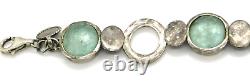 Artisan Signed Hammered 925 Sterling Silver Roman Glass Oval Link Bracelet