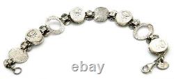 Artisan Signed Hammered 925 Sterling Silver Roman Glass Oval Link Bracelet