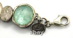 Artisan Signed Hammered 925 Sterling Silver Roman Glass Oval Link Bracelet