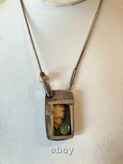 Artisan Sterling Silver & Bone Shadowbox Brutalist Modernist Necklace