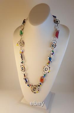 Artisan art glass bead sterling silver necklace handmade unique artsy statement