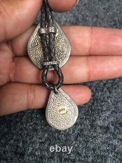 Artisan studio Sterling Silver 925 roman glass pendant leather necklace
