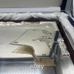 Artwork Sterling Silver on Glass Map Outline of Kuwait
