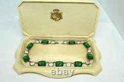 Atq Art Deco Emerald Paste Glass Vauxhall Sterling Silver Riviere Necklace Sb