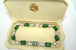 Atq Art Deco Emerald Paste Glass Vauxhall Sterling Silver Riviere Necklace Sb