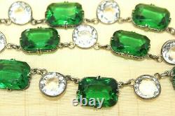 Atq Art Deco Emerald Paste Glass Vauxhall Sterling Silver Riviere Necklace Sb