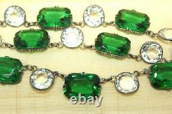 Atq Art Deco Emerald Paste Glass Vauxhall Sterling Silver Riviere Necklace Sb