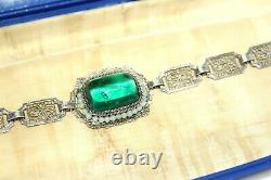 Atq Wells Art Deco Sterling Czech Poured Glass Sugarloaf Filigree Bracelet Fbr