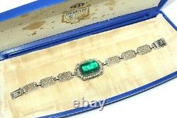 Atq Wells Art Deco Sterling Czech Poured Glass Sugarloaf Filigree Bracelet Fbr