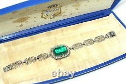 Atq Wells Art Deco Sterling Czech Poured Glass Sugarloaf Filigree Bracelet Fbr