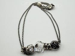 Auth Trollbeads Sterling Silver Charms Glass Beads Flower Clasp Necklace