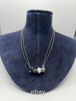 Auth Trollbeads Sterling Silver Charms Glass Beads Flower Clasp Necklace