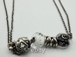 Auth Trollbeads Sterling Silver Charms Glass Beads Flower Clasp Necklace