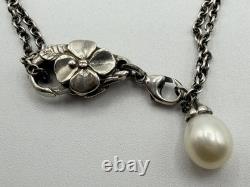 Auth Trollbeads Sterling Silver Charms Glass Beads Flower Clasp Necklace