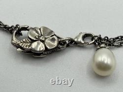 Auth Trollbeads Sterling Silver Charms Glass Beads Flower Clasp Necklace