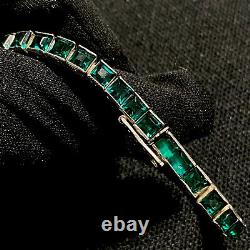 Authentic Antique Estate Sterling Silver Art Deco Green Paste Glass Bracelet 7