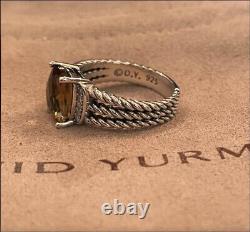 Authentic David Yurman Size 9 Petite Wheaton Diamonds Smoky Quartz Gemstone Ring