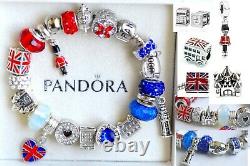 Authentic PANDORA S BRACELET Love England Flag Travel Big Ben London Bus Charms