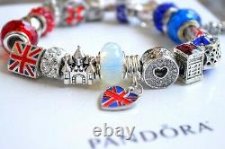 Authentic PANDORA S BRACELET Love England Flag Travel Big Ben London Bus Charms