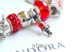 Authentic PANDORA S BRACELET Love England Flag Travel Big Ben London Bus Charms