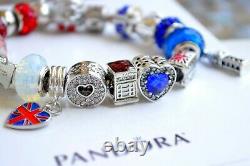 Authentic PANDORA S BRACELET Love England Flag Travel Big Ben London Bus Charms