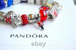 Authentic PANDORA S BRACELET Love England Flag Travel Big Ben London Bus Charms